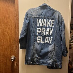 Distressed denim jacket size medium festival casual unique trendy